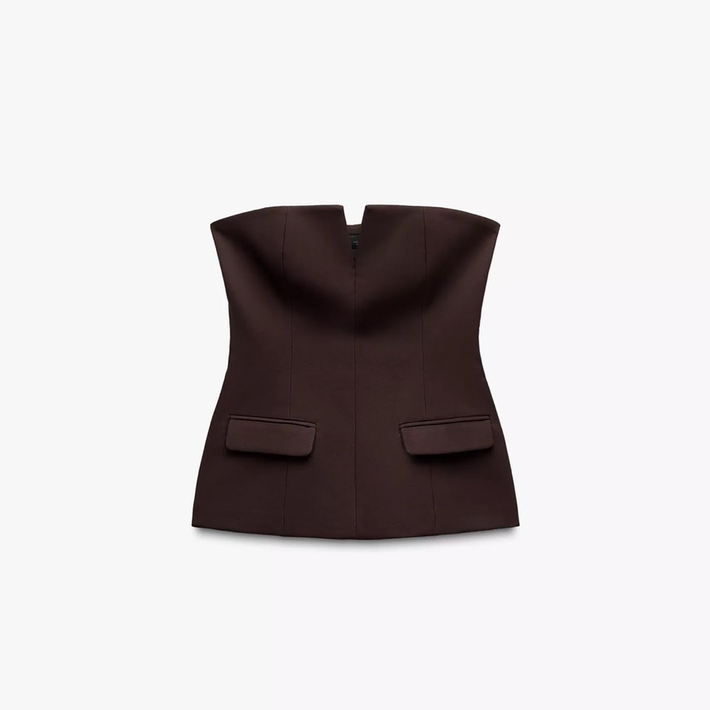 Zara Strapless Dark Brown Structured Bustier Top - image 1